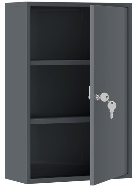 Kleankin Armadio Porta Medicinali da Parete, Armadietto da Bagno con 3 Ripiani e 2 Chiavi, 40x18x60 cm, Grigio | Aosom Italy