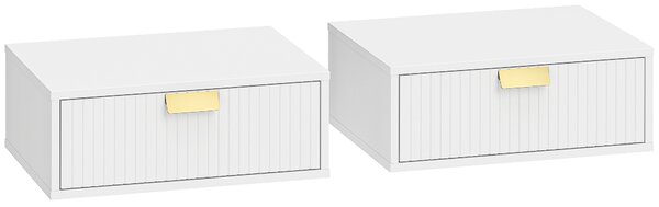 HOMCOM Set di 2 Comodini da Parete, Comodini Sospesi con Cassetto Ondulato, 40x30x15 cm, Bianco | Aosom Italy