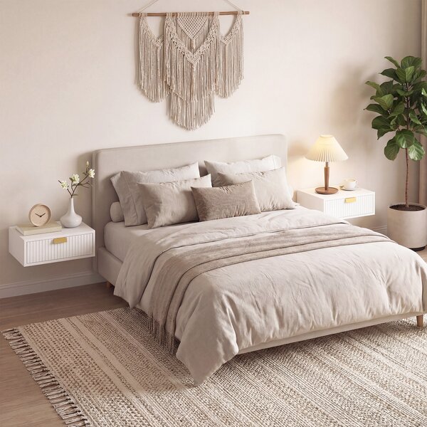HOMCOM Set di 2 Comodini da Parete, Comodini Sospesi con Cassetto Ondulato, 40x30x15 cm, Bianco | Aosom Italy