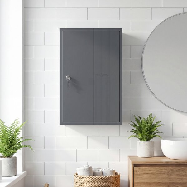 Kleankin Armadio Porta Medicinali da Parete, Armadietto da Bagno con 3 Ripiani e 2 Chiavi, 40x18x60 cm, Grigio | Aosom Italy
