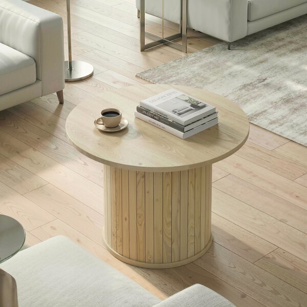 HOMCOM Tavolino da Salotto Rotondo con Base a Colonna con Listelli per Soggiorno e Camera, Ø60x40 cm, Color Legno Naturale | Aosom Italy