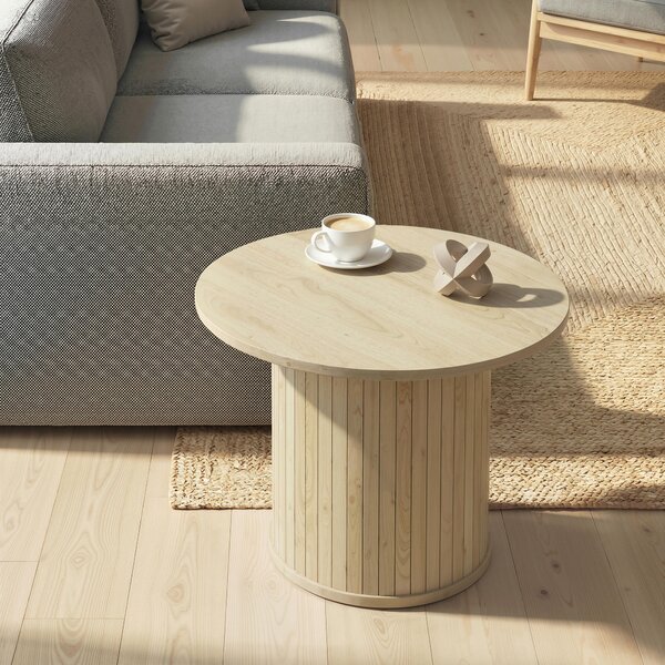 HOMCOM Tavolino da Salotto Rotondo con Base a Colonna con Listelli per Soggiorno e Camera, Ø60x40 cm, Color Legno Naturale | Aosom Italy