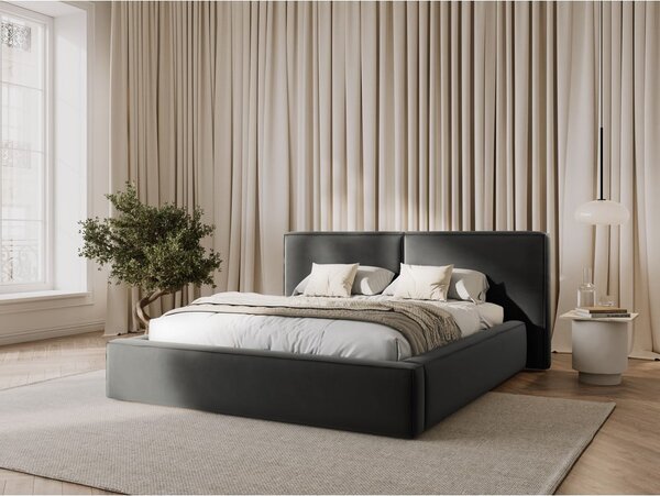 Letto matrimoniale imbottito grigio in velluto con contenitore con rete inclusa 180x200 cm Arendal – Cosmopolitan Design