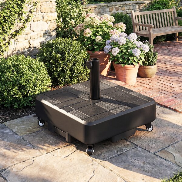 Outsunny Piede per Ombrellone Quadrato, Base Esterna con Ruote Riempibile fino a 35kg di Sabbia o 28L d'Acqua, 48x48x38,5 cm, Nero | Aosom Italy