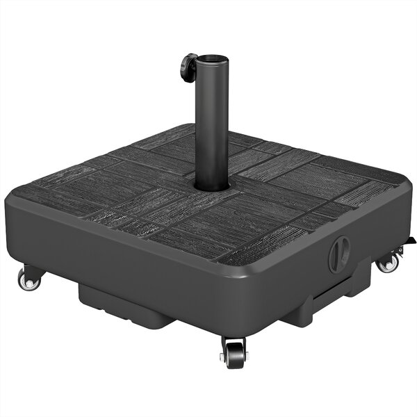 Outsunny Piede per Ombrellone Quadrato, Base Esterna con Ruote Riempibile fino a 35kg di Sabbia o 28L d'Acqua, 48x48x38,5 cm, Nero | Aosom Italy