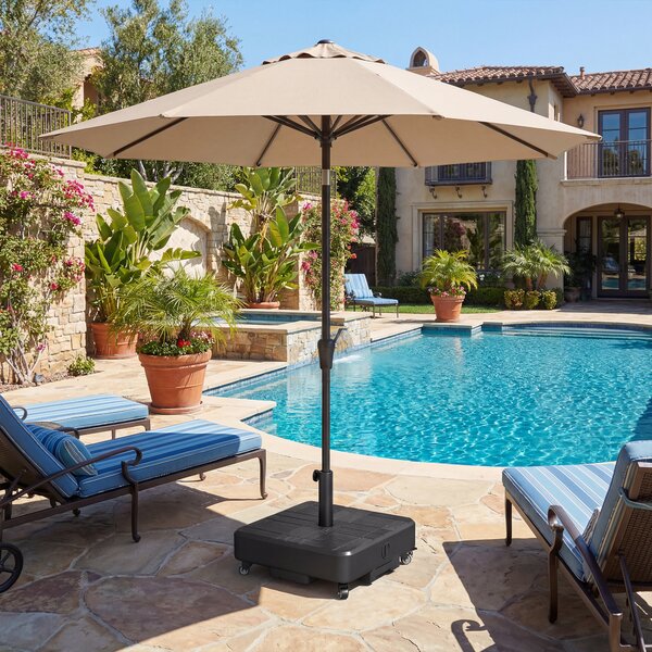 Outsunny Piede per Ombrellone Quadrato, Base Esterna con Ruote Riempibile fino a 35kg di Sabbia o 28L d'Acqua, 48x48x38,5 cm, Nero | Aosom Italy