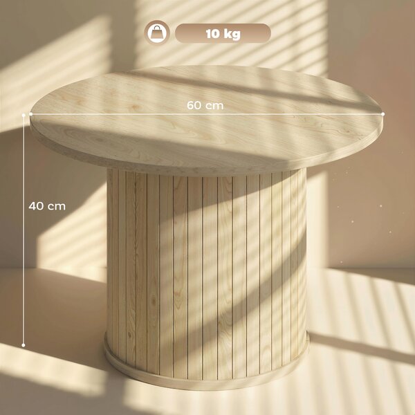 HOMCOM Tavolino da Salotto Rotondo con Base a Colonna con Listelli per Soggiorno e Camera, Ø60x40 cm, Color Legno Naturale | Aosom Italy