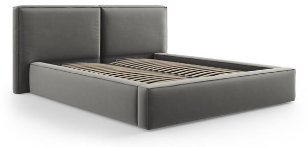 Letto matrimoniale imbottito grigio in velluto con contenitore con rete inclusa 180x200 cm Arendal – Cosmopolitan Design
