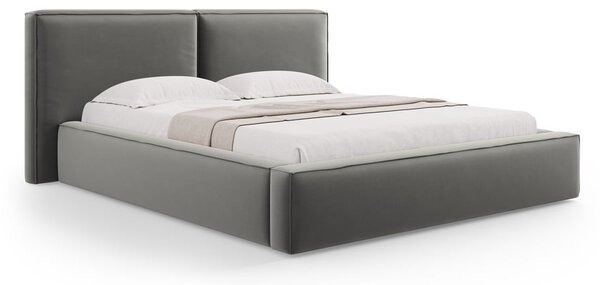 Letto matrimoniale imbottito grigio in velluto con contenitore con rete inclusa 180x200 cm Arendal – Cosmopolitan Design