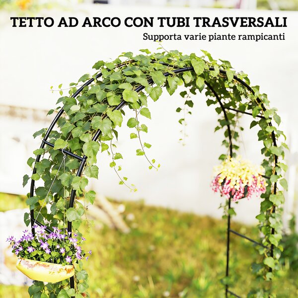 Outsunny Arco da Giardino in Metallo con Base per Piante Rampicanti per Cerimonie, Compleanni ed Eventi, Nero | Aosom Italy