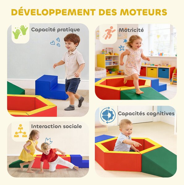 AIYAPLAY Percorso Motricità per Bebè in Schiuma EPE con Piscina di Palline, Modulo Motricità per Bebè con Fodera in PU, Multicolore | Aosom Italy