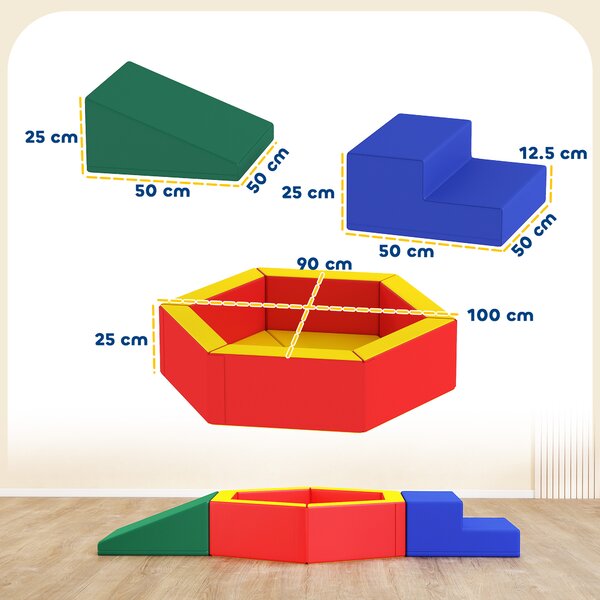 AIYAPLAY Percorso Motricità per Bebè in Schiuma EPE con Piscina di Palline, Modulo Motricità per Bebè con Fodera in PU, Multicolore | Aosom Italy