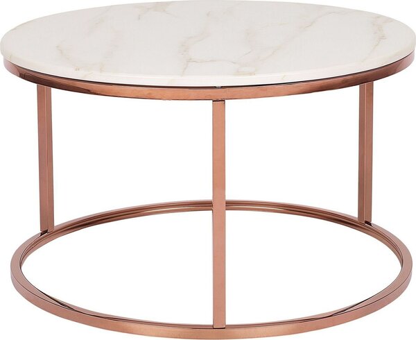 BELIANI Tavolino beige con gambe in rame ø 70 cm effetto marmo rotondo moderno