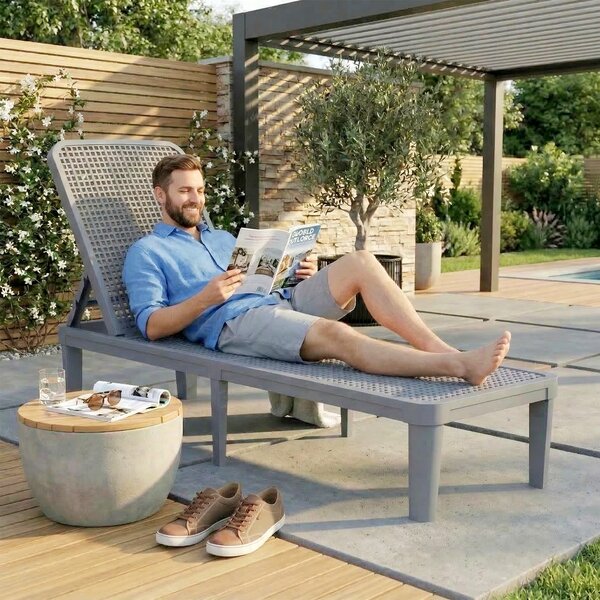 Outsunny Lettino Reclinabile da Giardino Esterno con Schienale Regolabile in 4 Posizioni e Struttura in PP, 191x55x35,5 cm, Grigio Scuro | Aosom Italy