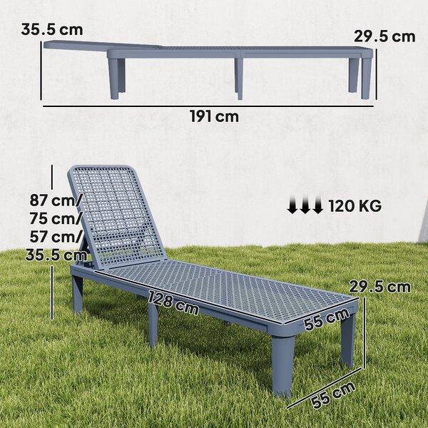 Outsunny Lettino Reclinabile da Giardino Esterno con Schienale Regolabile in 4 Posizioni e Struttura in PP, 191x55x35,5 cm, Grigio Scuro | Aosom Italy