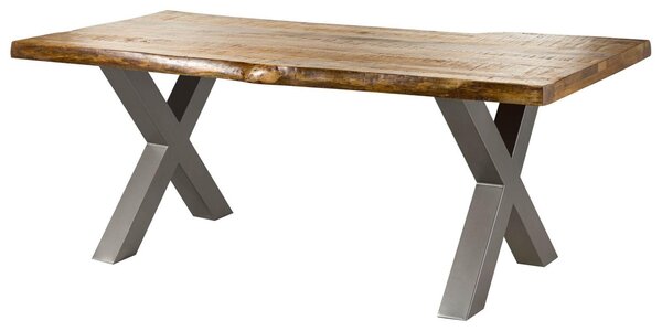 MASSIVMOEBEL24 | FREEFORM 5 tavolo da pranzo in legno di mango - verniciato natur / gambe in ferro X argento matt 240x100