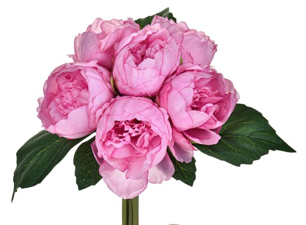Set 3 Mazzi di Peonie con 6 Fiori Artificiali Altezza 28 cm Rosa