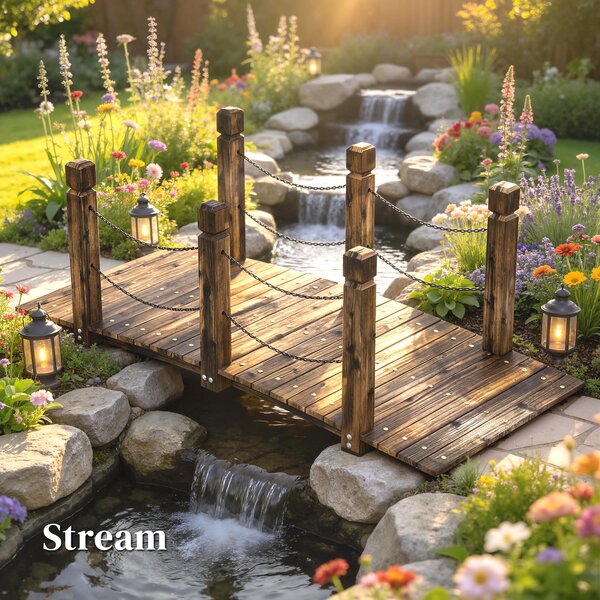 Outsunny Ponte da Giardino in Legno di Abete Carbonizzato 1,51 m, Ponte Decorativo per Laghetti, Stile Rustico con Corrimano di Sicurezza | Aosom Italy