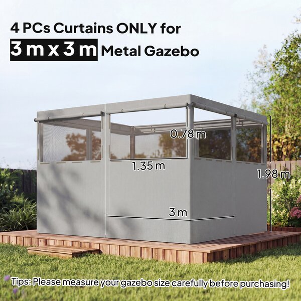 Outsunny 4 Pareti Laterali per Gazebo 3x3 m, Pannelli Impermeabili per Tenda con 8 Finestre, Protezione UV 30+, Grigio Chiaro | Aosom Italy