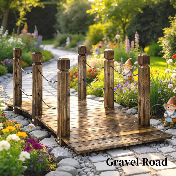 Outsunny Ponte da Giardino in Legno di Abete Carbonizzato 1,51 m, Ponte Decorativo per Laghetti, Stile Rustico con Corrimano di Sicurezza | Aosom Italy