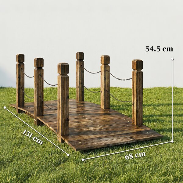Outsunny Ponte da Giardino in Legno di Abete Carbonizzato 1,51 m, Ponte Decorativo per Laghetti, Stile Rustico con Corrimano di Sicurezza | Aosom Italy