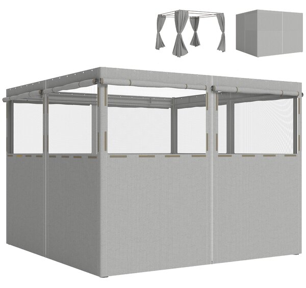 Outsunny 4 Pareti Laterali per Gazebo 3x3 m, Pannelli Impermeabili per Tenda con 8 Finestre, Protezione UV 30+, Grigio Chiaro | Aosom Italy