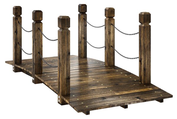 Outsunny Ponte da Giardino in Legno di Abete Carbonizzato 1,51 m, Ponte Decorativo per Laghetti, Stile Rustico con Corrimano di Sicurezza | Aosom Italy