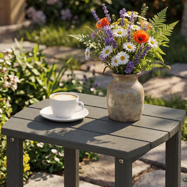 Outsunny Tavolo da Giardino Resistente alle Intemperie in HDPE, per Campeggio, Terrazza e Balcone, 48x37x46 cm, Grigio | Aosom Italy