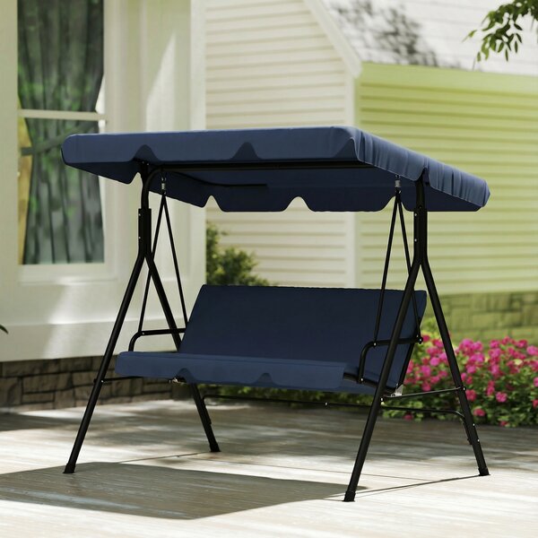 Outsunny Dondolo da Giardino per Esterni a 3 Posti con Tetto Regolabile e Telaio, in Acciaio, 172x118x153 cm, Blu Marino | Aosom Italy