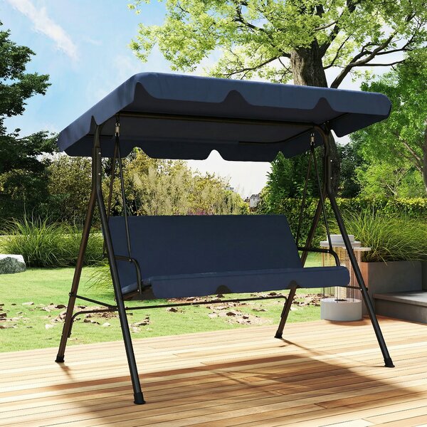Outsunny Dondolo da Giardino per Esterni a 3 Posti con Tetto Regolabile e Telaio, in Acciaio, 172x118x153 cm, Blu Marino | Aosom Italy