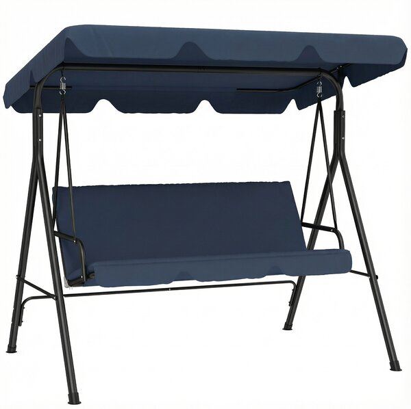 Outsunny Dondolo da Giardino per Esterni a 3 Posti con Tetto Regolabile e Telaio, in Acciaio, 172x118x153 cm, Blu Marino | Aosom Italy