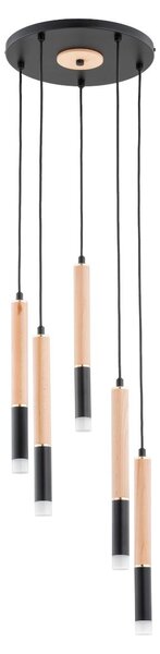 Lampada a sospensione RODEO in legno chiaro, nero e oro, 5xG9x10W, legno, dimensioni: 100x30x30 cm, IP20, Alfa