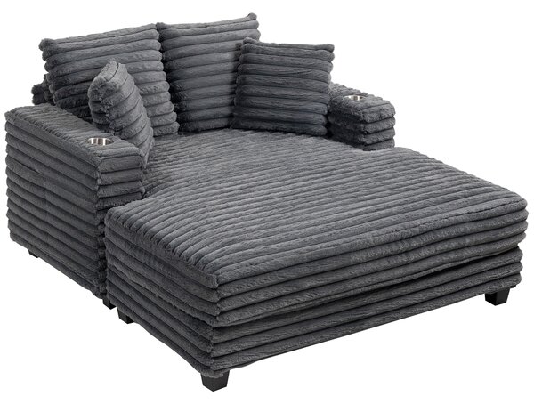 HOMCOM Chaise Longue a 2 Posti, Divano Letto Grande 134x151 cm con Portabicchieri per Soggiorno, Grigio | Aosom Italy