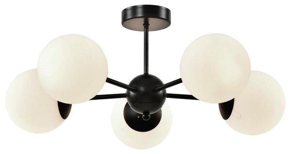 Lampada da soffitto con sfere bianche Calari, bianco e nero, 5xE14x40W, metallo, dimensioni: 28x60x60 cm, IP20, Candellux