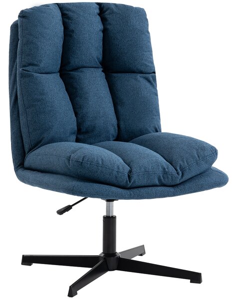 HOMCOM Poltrona da Salotto Girevole 360° con Altezza Regolabile, Seduta Ampia, Rivestimento in Lino e Base in Metallo, Blu Scuro | Aosom Italy