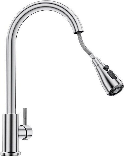 Rubinetto da cucina estraibile, 3 getti, acciaio inossidabile, orientabile a 360°