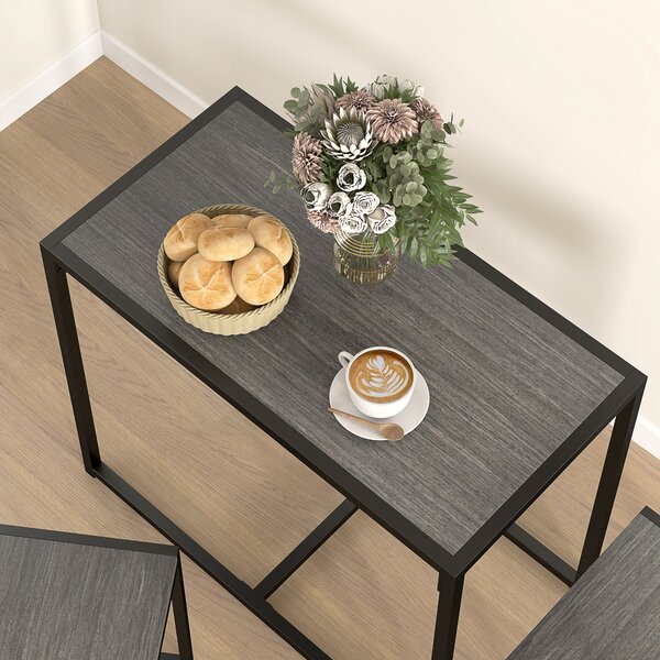HOMCOM Set da Pranzo 3 Pezzi con Tavolo Alto 76x90x47 cm e 2 Sedie 73x40x40 cm, in Acciaio Zincato, 90x47x76 cm, Grigio | Aosom Italy