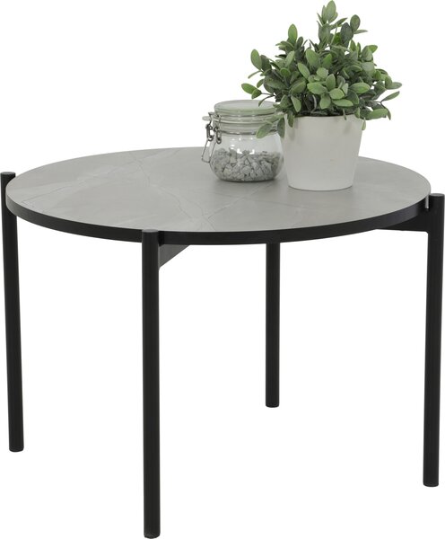 Tavolino Jonas - Effetto marmo grigio - Base a quattro gambe verniciata a polvere nera - Piano rotondo - Dimensioni: diam. 60 x H 42 cm