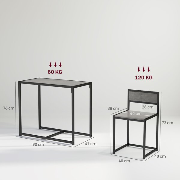 HOMCOM Set da Pranzo 3 Pezzi con Tavolo Alto 76x90x47 cm e 2 Sedie 73x40x40 cm, in Acciaio Zincato, 90x47x76 cm, Grigio | Aosom Italy