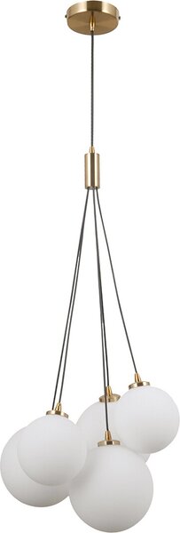 Lampada a sospensione in ottone con sfere di vetro bianco 5xG9 PERLOS Italux PND-54456-5-HB