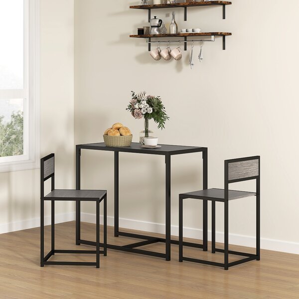 HOMCOM Set da Pranzo 3 Pezzi con Tavolo Alto 76x90x47 cm e 2 Sedie 73x40x40 cm, in Acciaio Zincato, 90x47x76 cm, Grigio | Aosom Italy