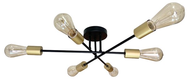 Lampada da soffitto in stile loft CRESPILO - 6xE27, 40W, nero / oro
