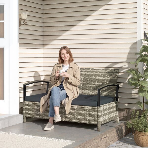 Outsunny Panca da Giardino a 2 Posti con Contenitore 125L, Cuscino e Maniglie, in Polyrattan, 123x70x82 cm, Grigio Scuro | Aosom Italy