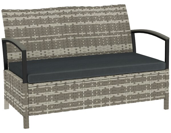 Outsunny Panca da Giardino a 2 Posti con Contenitore 125L, Cuscino e Maniglie, in Polyrattan, 123x70x82 cm, Grigio Scuro | Aosom Italy