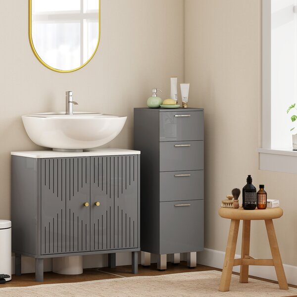 Kleankin Mobile da Bagno Armadietto con 4 Cassetti, Pannello Truciolare e Piedini Regolabili, Grigio | Aosom Italy