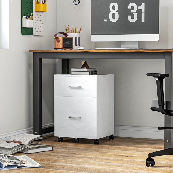 HOMCOM Cassettiera da Scrivania con 2 Cassetti e Ruote, Archivio Mobile per Documenti A4 o Formato Letter, 39,5x39x58,5 cm, Bianco | Aosom Italy