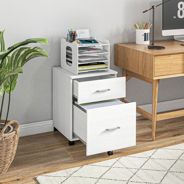 HOMCOM Cassettiera da Scrivania con 2 Cassetti e Ruote, Archivio Mobile per Documenti A4 o Formato Letter, 39,5x39x58,5 cm, Bianco | Aosom Italy