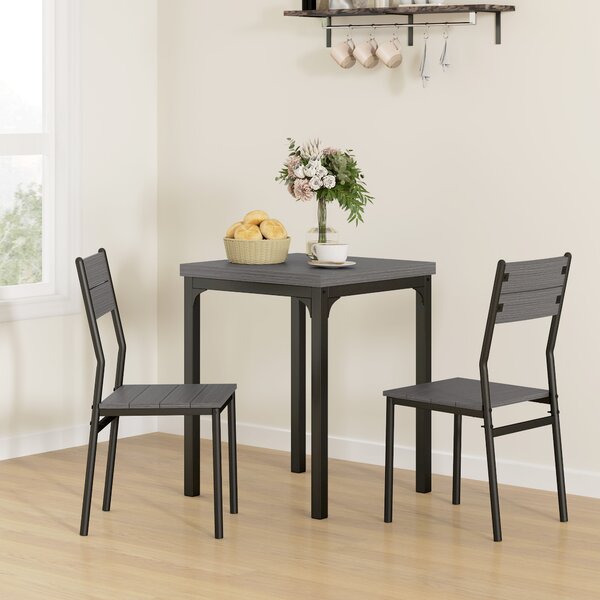 HOMCOM Set da Pranzo 3 Pezzi con Tavolo 60x60x76 cm e 2 Sedie 39,5x44x83,5 cm, in MDF e Metallo, Grigio | Aosom Italy