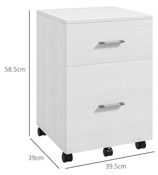 HOMCOM Cassettiera da Scrivania con 2 Cassetti e Ruote, Archivio Mobile per Documenti A4 o Formato Letter, 39,5x39x58,5 cm, Bianco | Aosom Italy