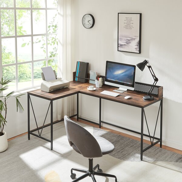 Scrivania 'Frelvepirg' con pannello posteriore a L 165x110x75 cm effetto noce